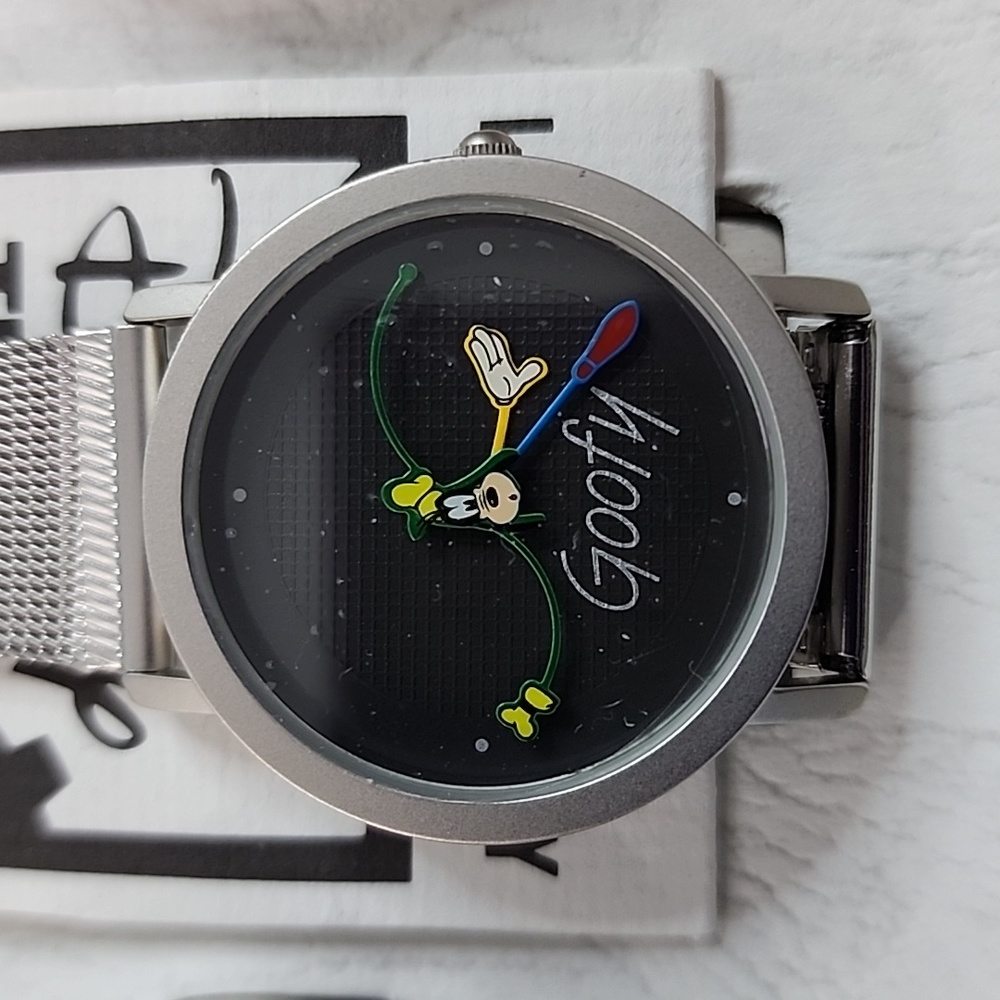 BNIB Vintage Rare Disney Time Works Abstract Goofy Mesh Metal Band Watch